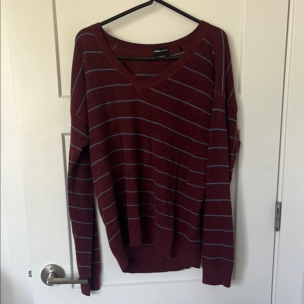 Prana Burgundy and Gray V-Neck Sweater